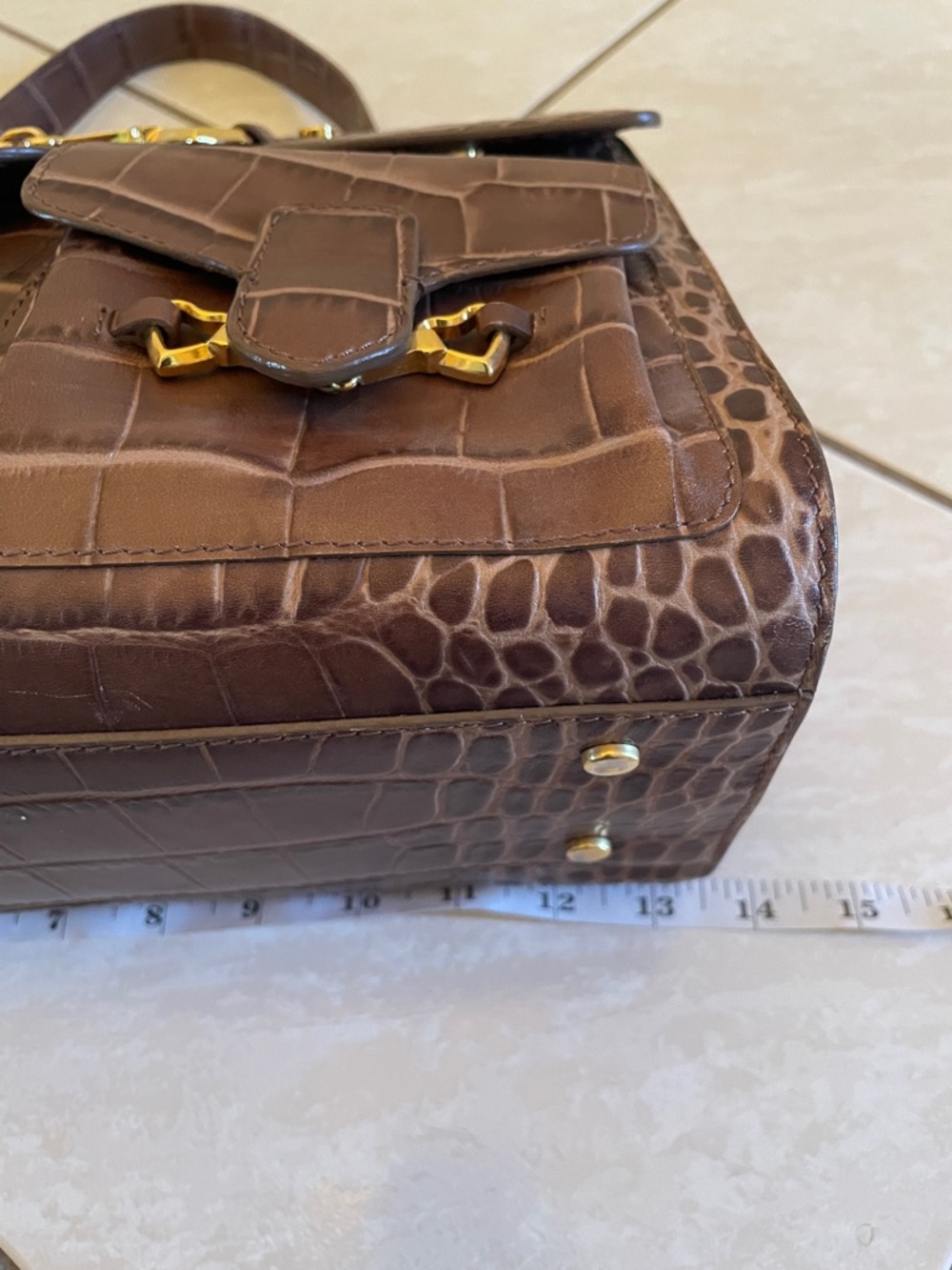 Brown Croc-Embossed Top-Handle Satchel - Women Bags - Picture 10 of 16